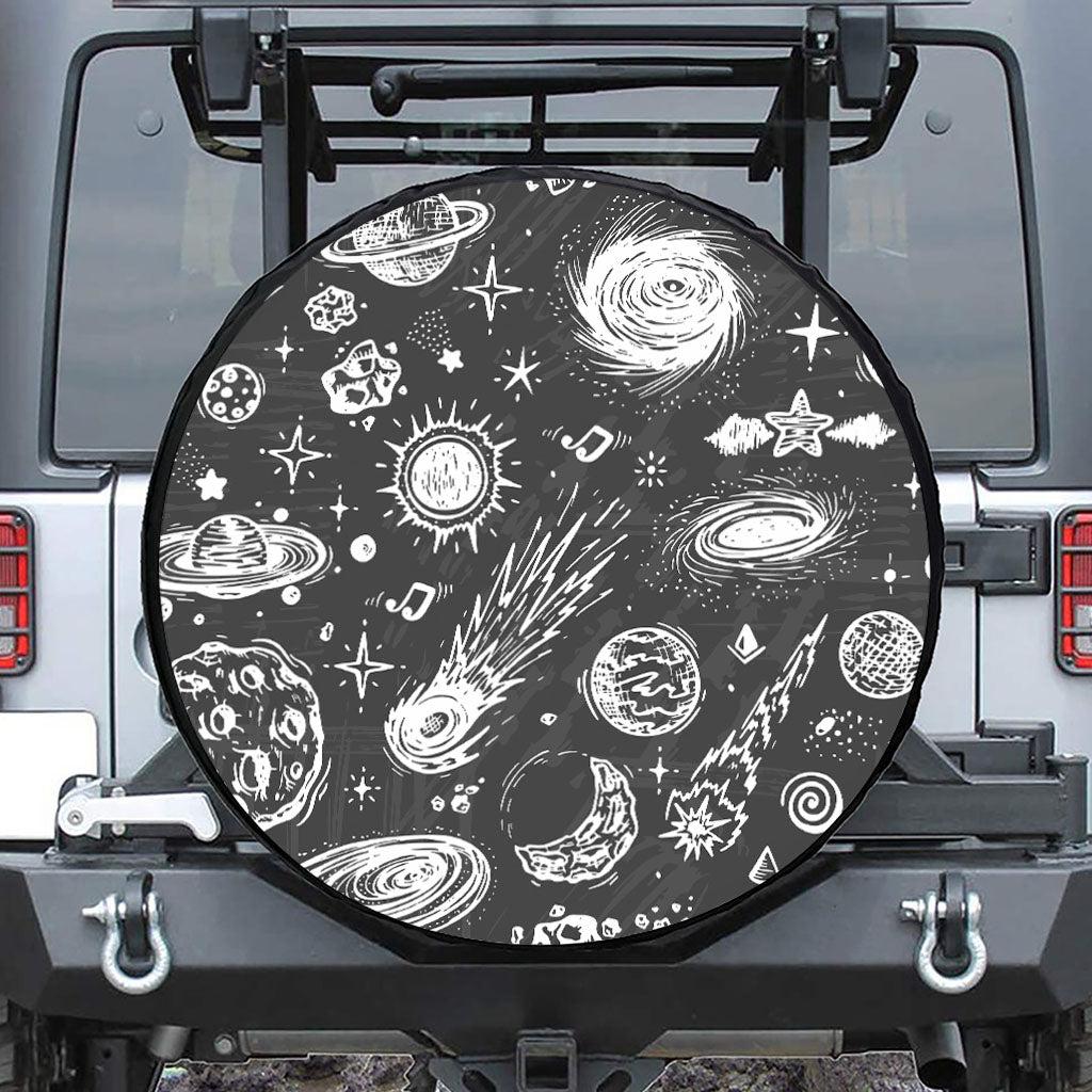 Black White Galaxy Outer Space Print Leather Spare Tire Cover
