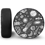 Black White Galaxy Outer Space Print Leather Spare Tire Cover
