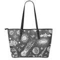 Black White Galaxy Outer Space Print Leather Tote Bag With Zipper