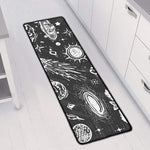 Black White Galaxy Outer Space Print Long Kitchen Mat