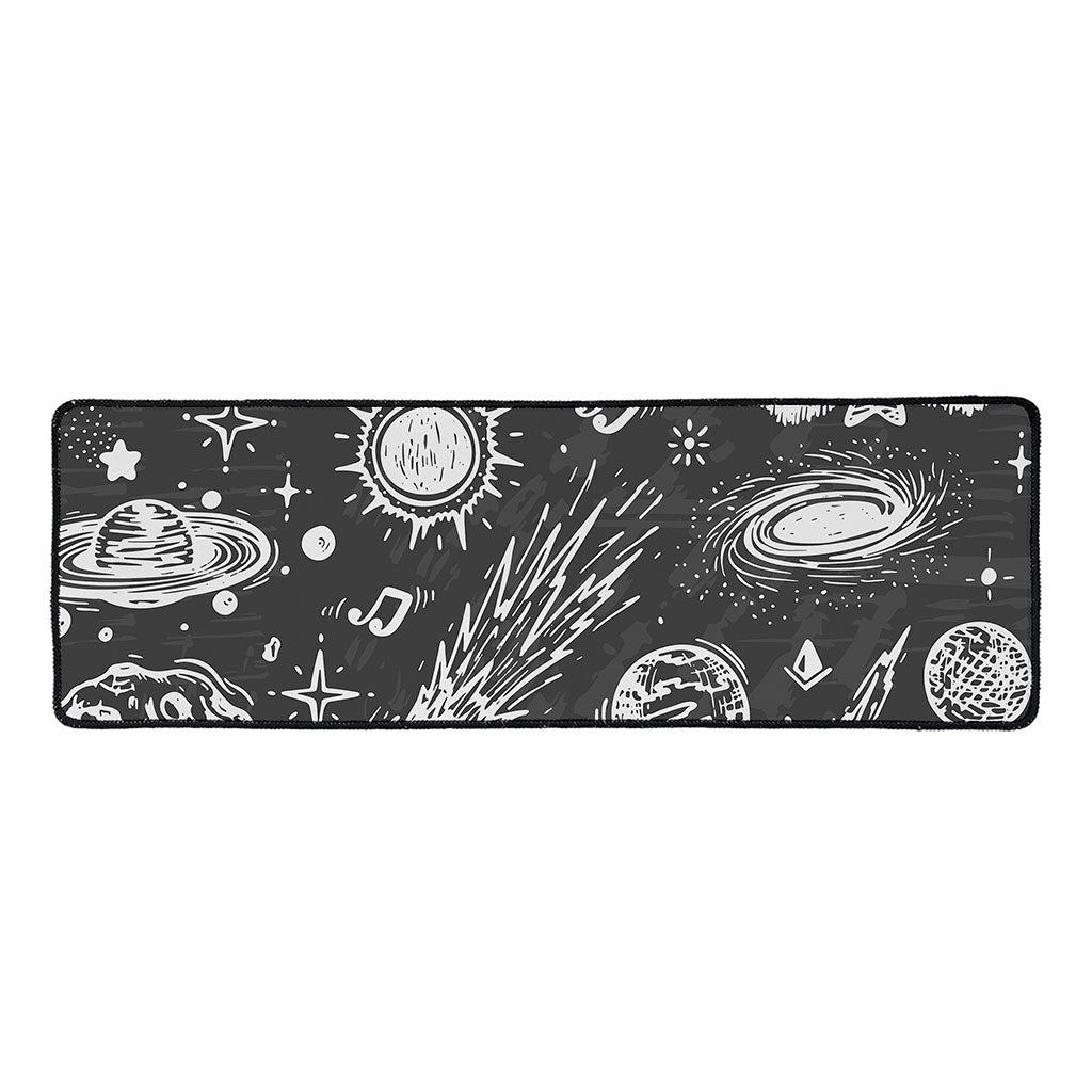 Black White Galaxy Outer Space Print Long Kitchen Mat