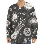 Black White Galaxy Outer Space Print Long Sleeve Baseball Jersey