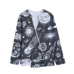 Black White Galaxy Outer Space Print Long Sleeve Short Coat