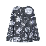 Black White Galaxy Outer Space Print Long Sleeve Short Coat