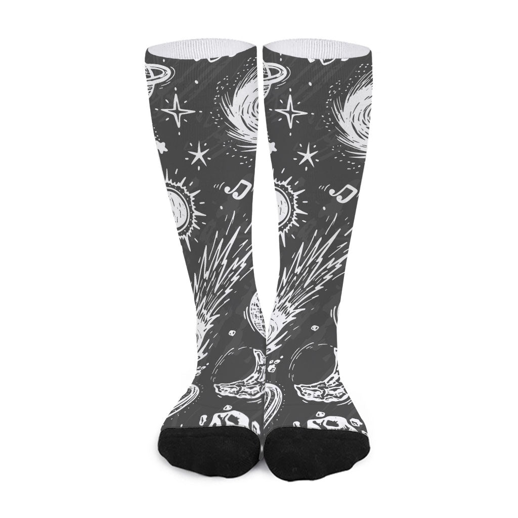 Black White Galaxy Outer Space Print Long Socks