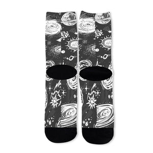 Black White Galaxy Outer Space Print Long Socks