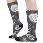 Black White Galaxy Outer Space Print Long Socks