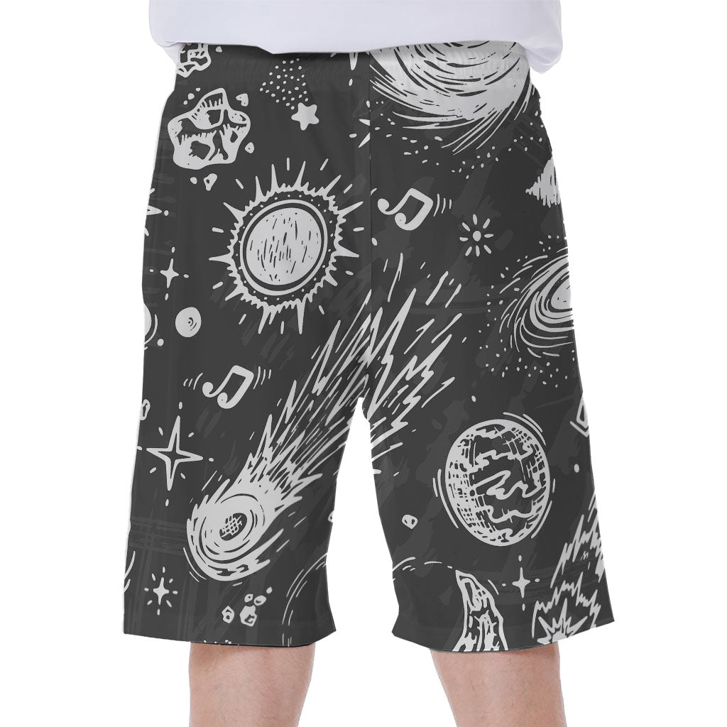 Black White Galaxy Outer Space Print Men's Beach Shorts