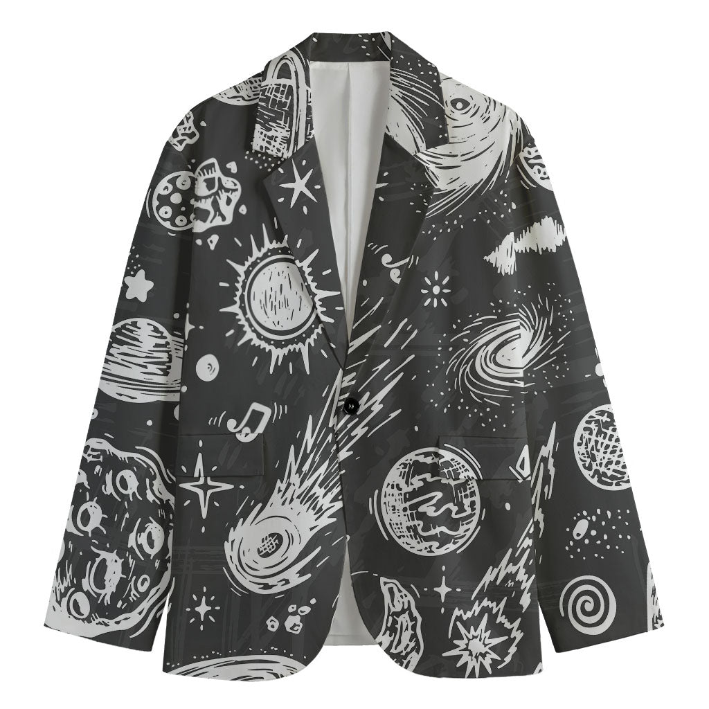 Black White Galaxy Outer Space Print Men's Blazer