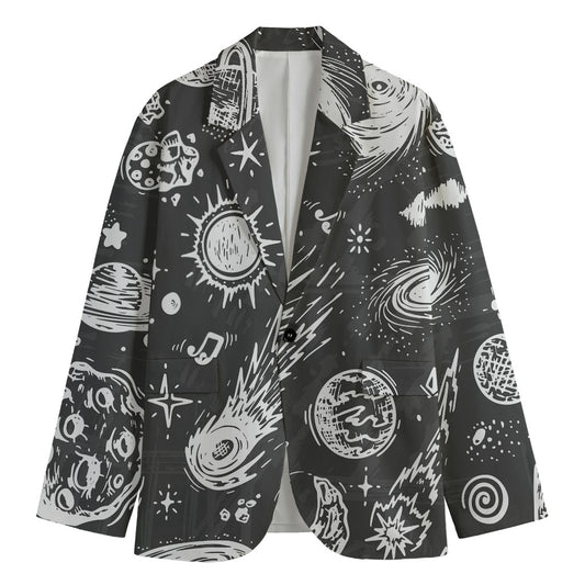 Black White Galaxy Outer Space Print Men's Blazer