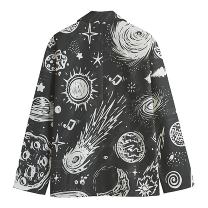 Black White Galaxy Outer Space Print Men's Blazer