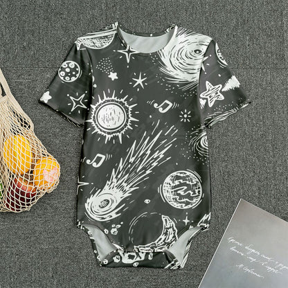 Black White Galaxy Outer Space Print Men's Bodysuit