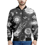 Black White Galaxy Outer Space Print Men's Bomber Jacket