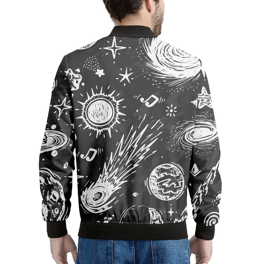 Black White Galaxy Outer Space Print Men's Bomber Jacket