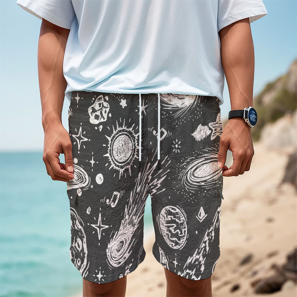 Black White Galaxy Outer Space Print Men's Cargo Shorts