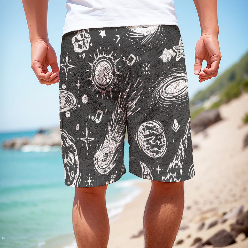Black White Galaxy Outer Space Print Men's Cargo Shorts