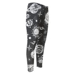 Black White Galaxy Outer Space Print Men's Compression Pants