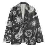 Black White Galaxy Outer Space Print Men's Cotton Blazer