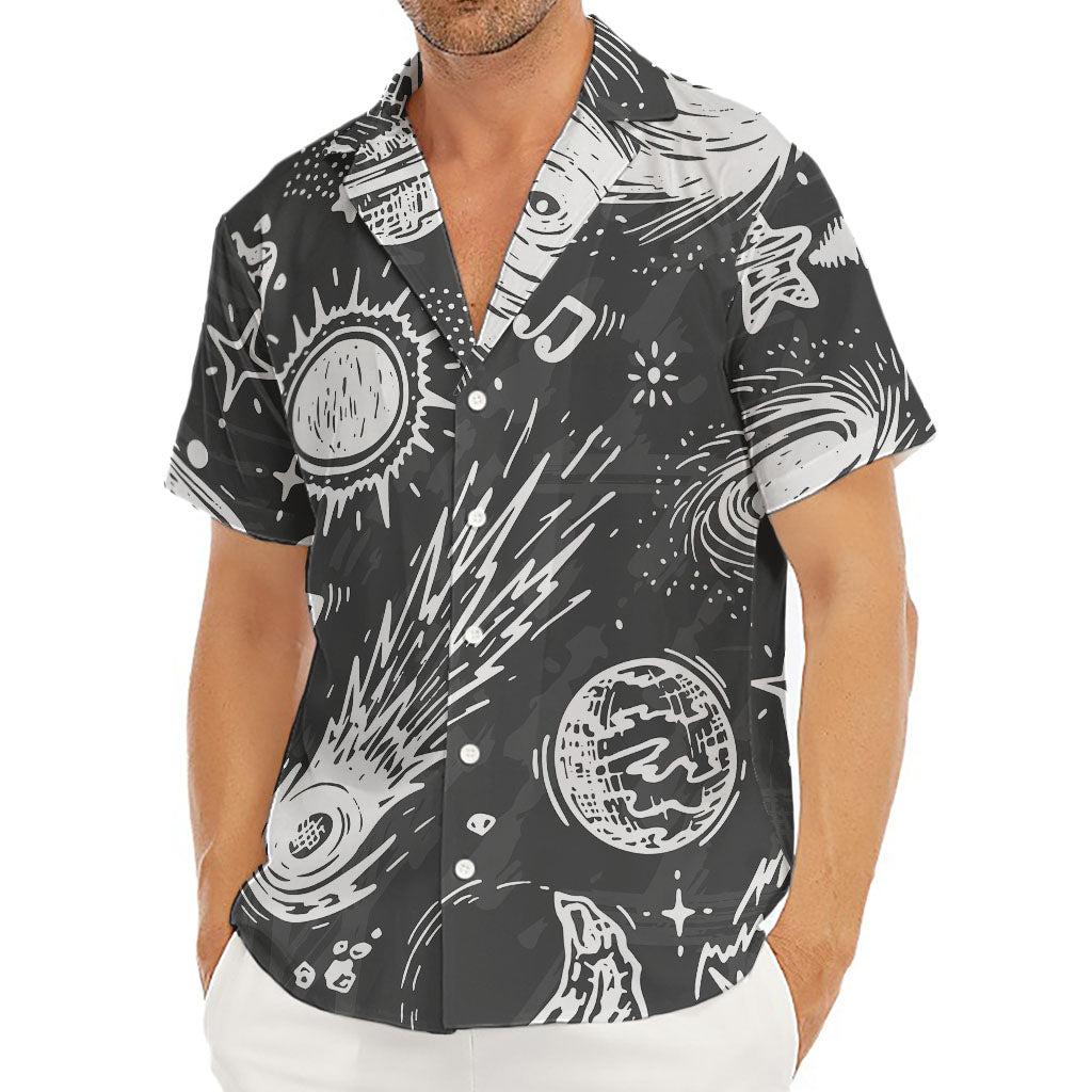 Black White Galaxy Outer Space Print Men's Deep V-Neck Shirt