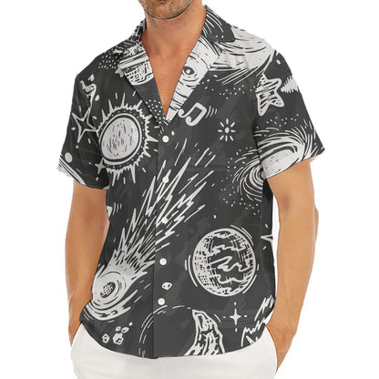 Black White Galaxy Outer Space Print Men's Deep V-Neck Shirt