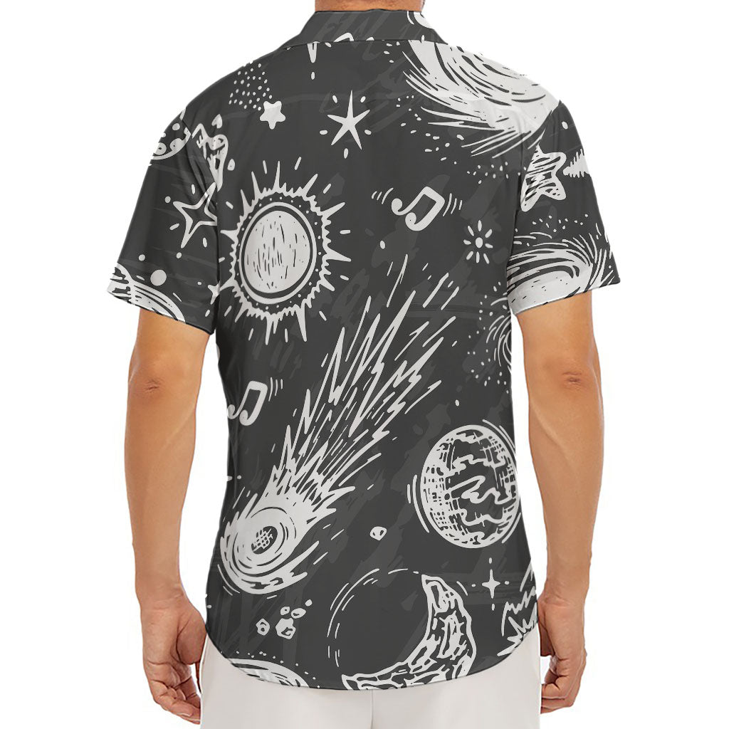 Black White Galaxy Outer Space Print Men's Deep V-Neck Shirt
