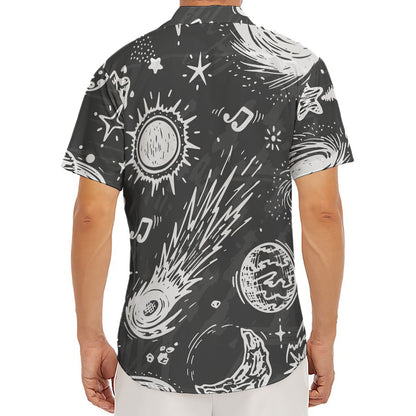Black White Galaxy Outer Space Print Men's Deep V-Neck Shirt