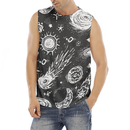 Black White Galaxy Outer Space Print Men's Fitness Tank Top