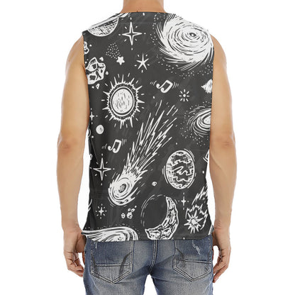 Black White Galaxy Outer Space Print Men's Fitness Tank Top