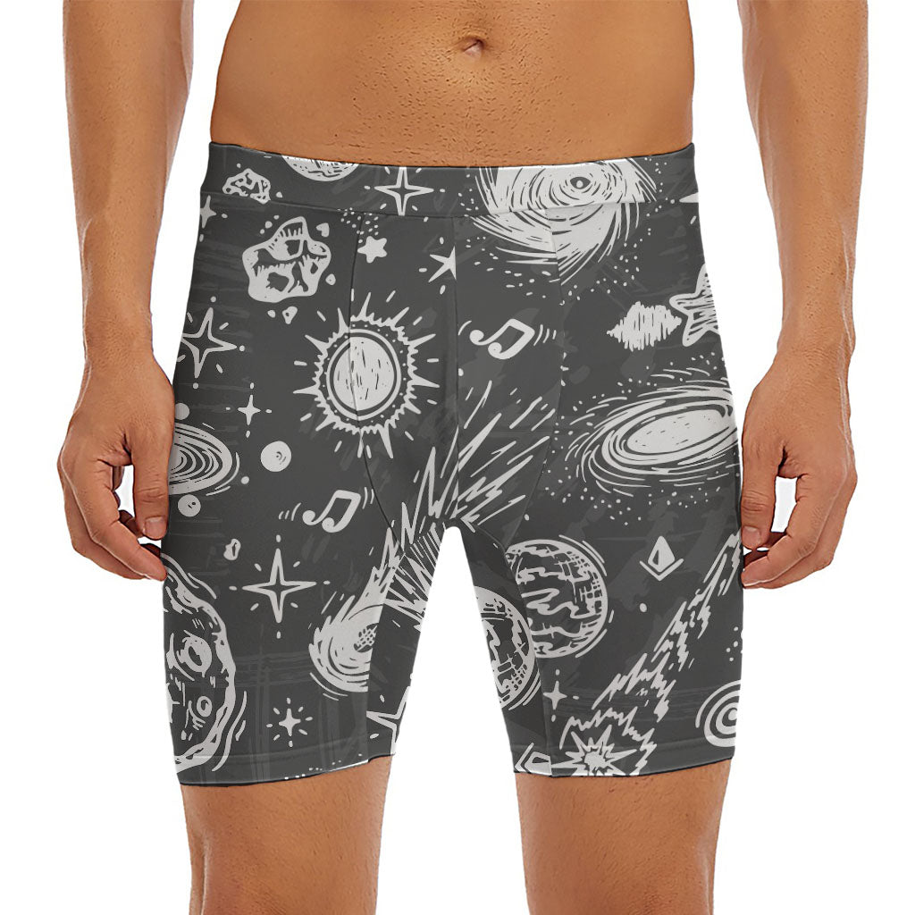 Black White Galaxy Outer Space Print Men's Long Boxer Briefs