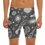 Black White Galaxy Outer Space Print Men's Long Boxer Briefs