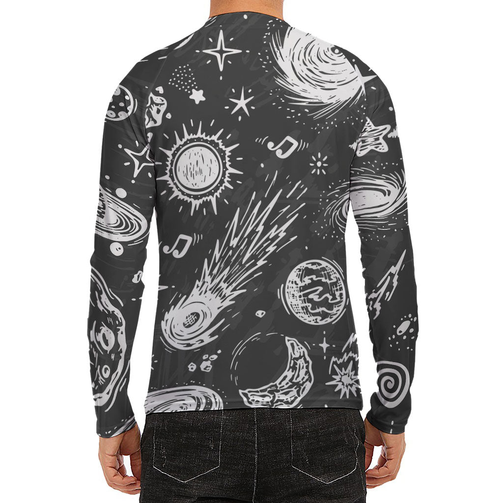 Black White Galaxy Outer Space Print Men's Long Sleeve Rash Guard