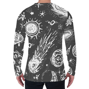 Black White Galaxy Outer Space Print Men's Long Sleeve T-Shirt