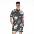 Black White Galaxy Outer Space Print Men's Romper