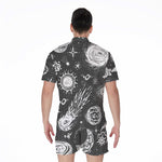 Black White Galaxy Outer Space Print Men's Rompers