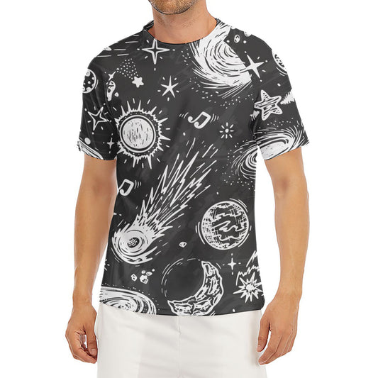 Black White Galaxy Outer Space Print Men's Short Sleeve Rash Guard