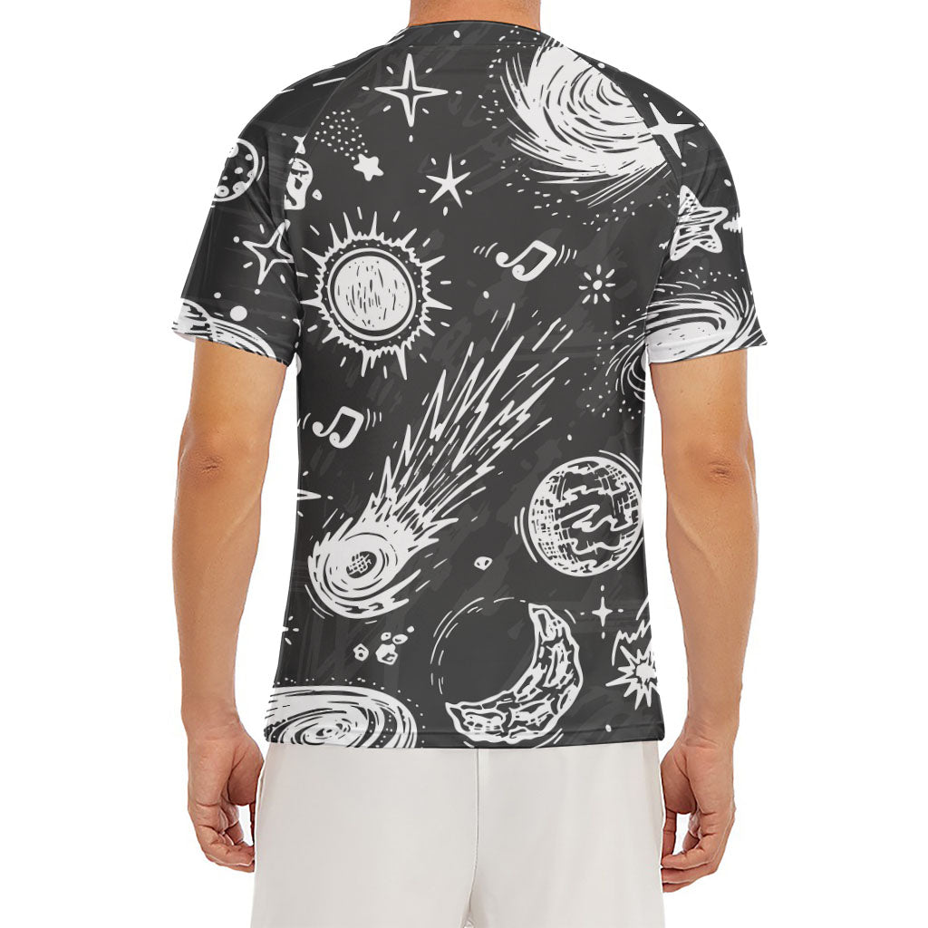 Black White Galaxy Outer Space Print Men's Short Sleeve Rash Guard