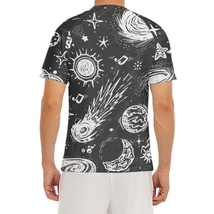 Black White Galaxy Outer Space Print Men's Short Sleeve Rash Guard