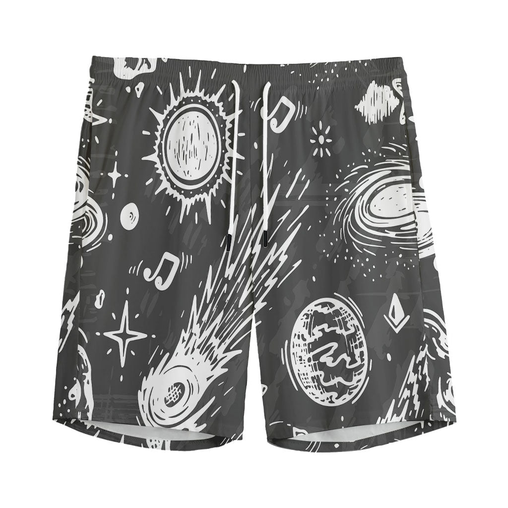 Black White Galaxy Outer Space Print Men's Sports Shorts