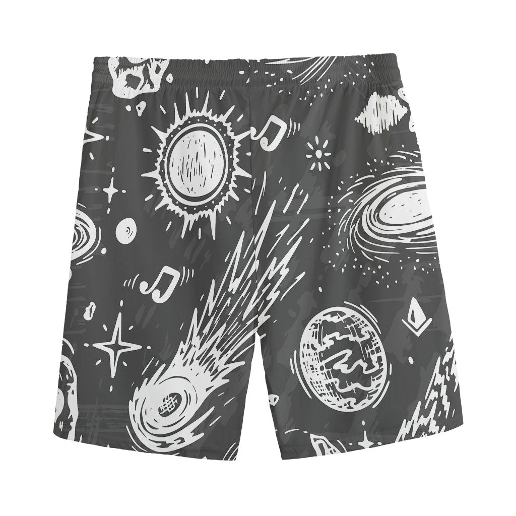 Black White Galaxy Outer Space Print Men's Sports Shorts