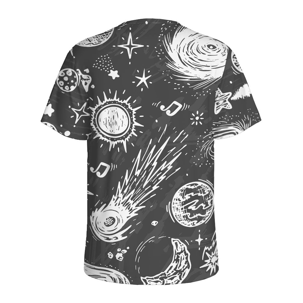 Black White Galaxy Outer Space Print Men's Sports T-Shirt