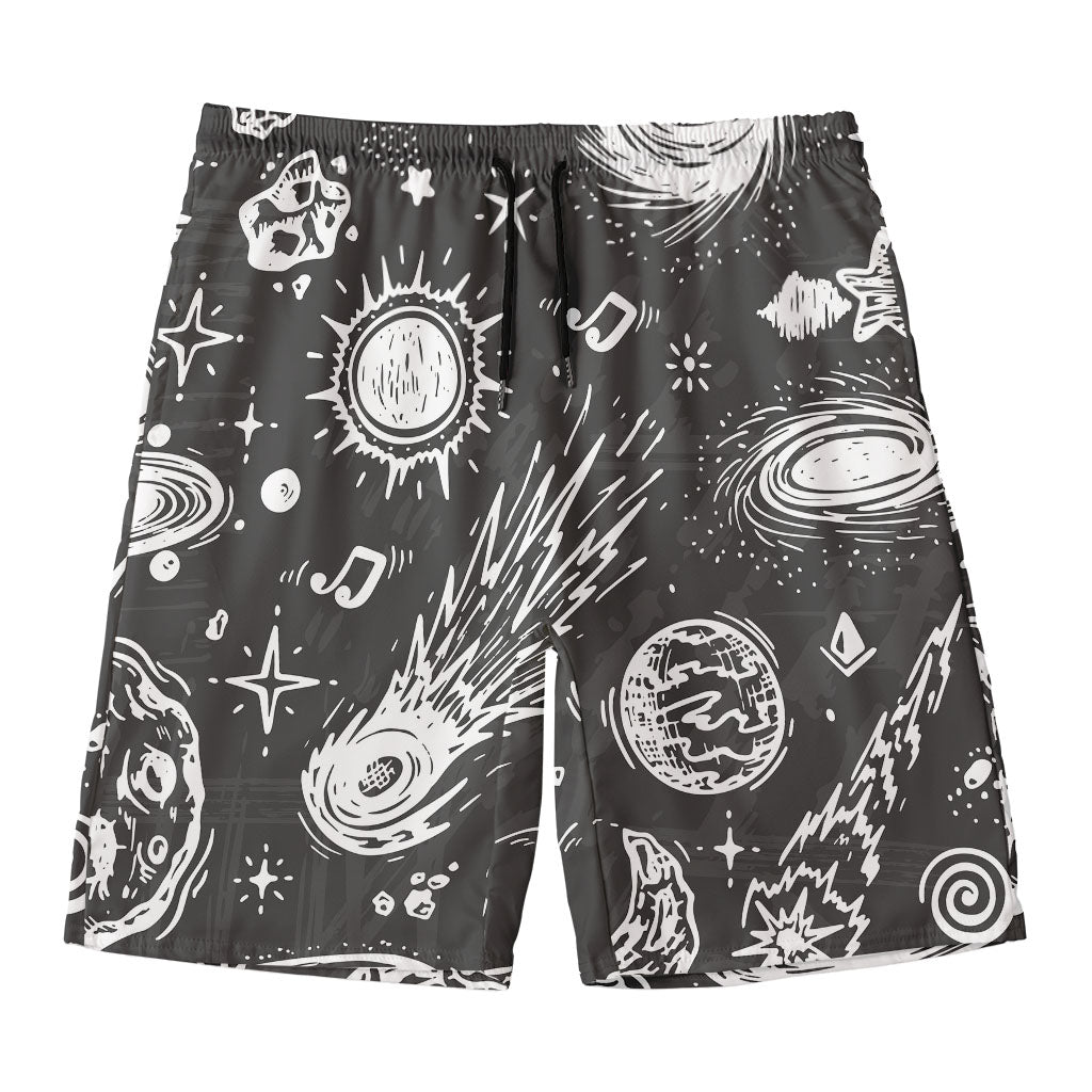 Black White Galaxy Outer Space Print Men's Swim Trunks