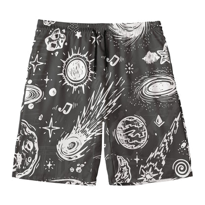 Black White Galaxy Outer Space Print Men's Swim Trunks