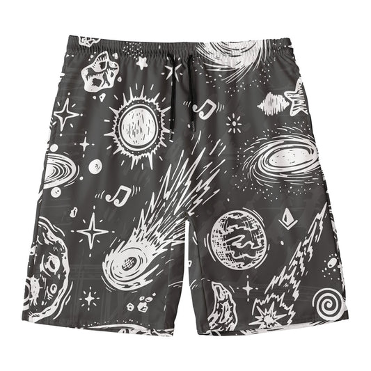 Black White Galaxy Outer Space Print Men's Swim Trunks