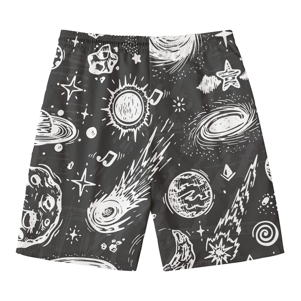 Black White Galaxy Outer Space Print Men's Swim Trunks