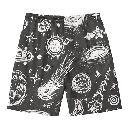 Black White Galaxy Outer Space Print Men's Swim Trunks