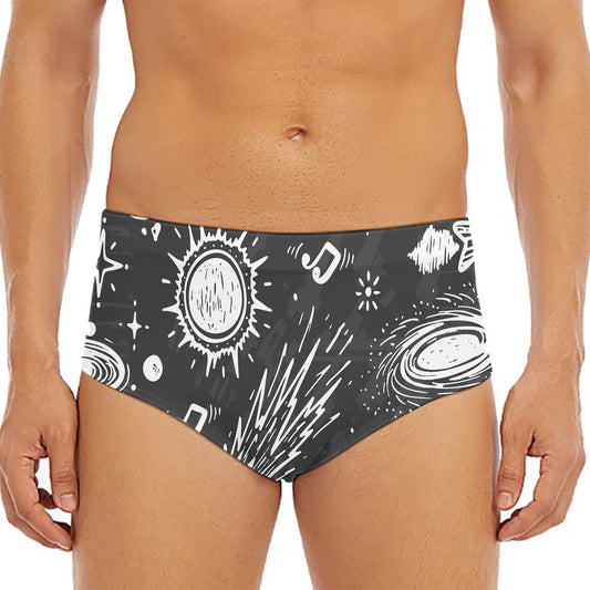 Black White Galaxy Outer Space Print Men's Triangle Swim Briefs