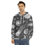 Black White Galaxy Outer Space Print Men's Velvet Pullover Hoodie