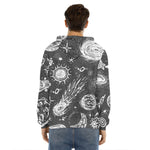Black White Galaxy Outer Space Print Men's Velvet Pullover Hoodie