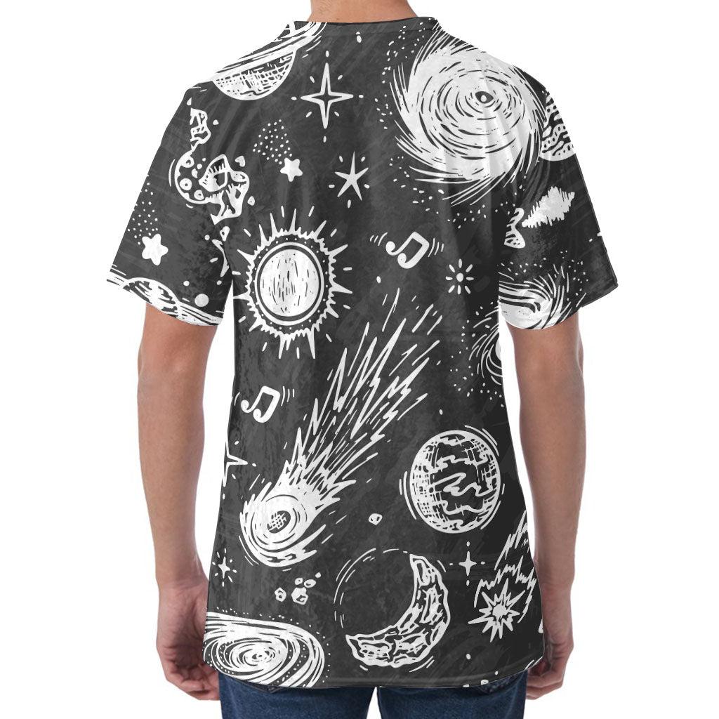 Black White Galaxy Outer Space Print Men's Velvet T-Shirt