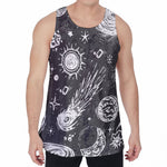 Black White Galaxy Outer Space Print Men's Velvet Tank Top